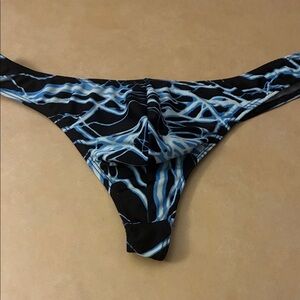 Mens swim Thong Black and Blue pattern M